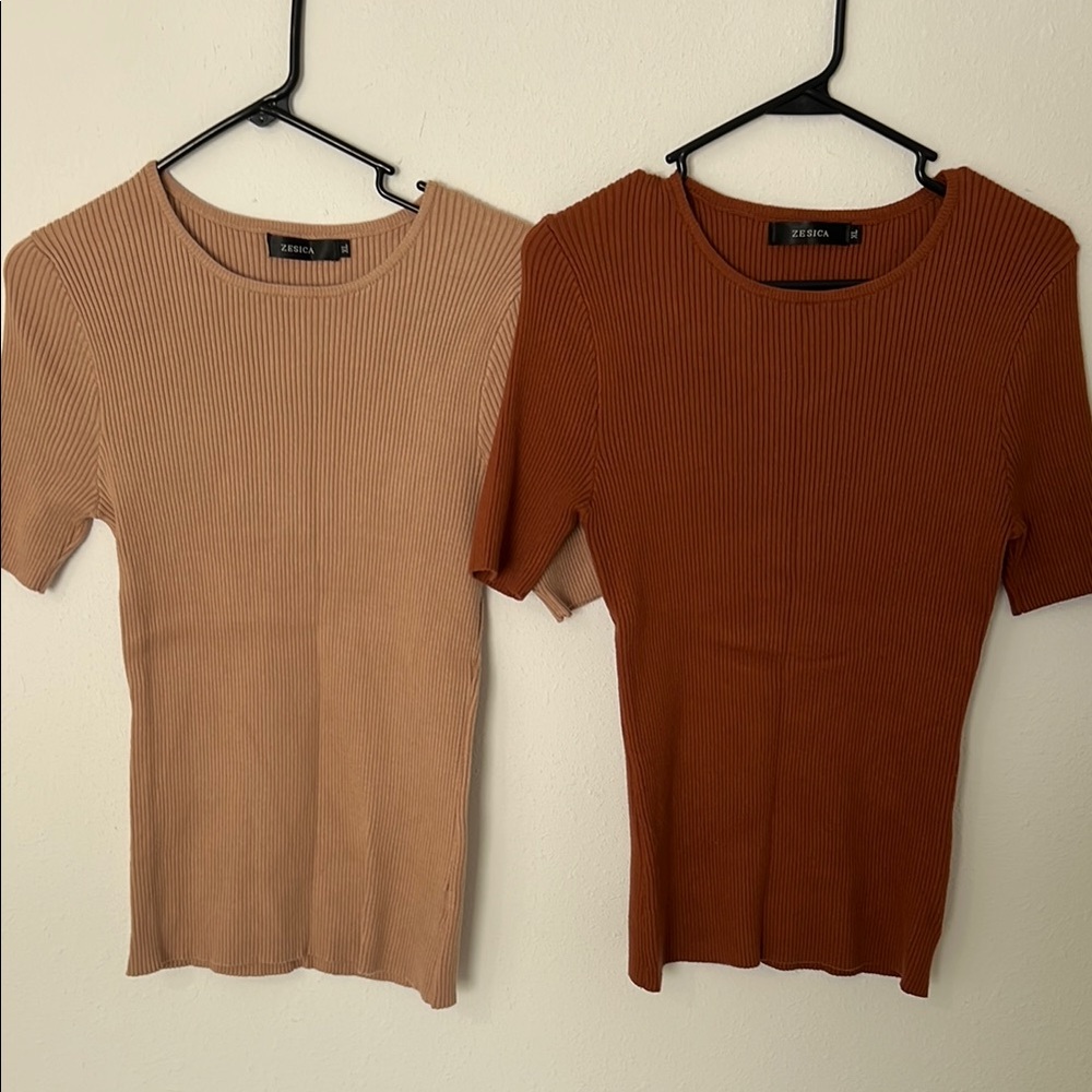 Women's Ribbed Sweater - Tan and Brown